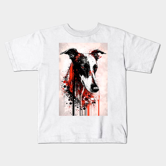 Greyhound Dog Portrait Kids T-Shirt by TortillaChief